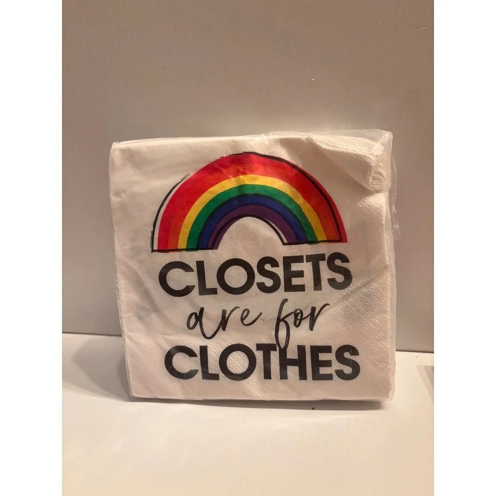Celebrate! Pride Rainbow Can Cooler & Napkin Set LGBT LGBTQ+‎ Party